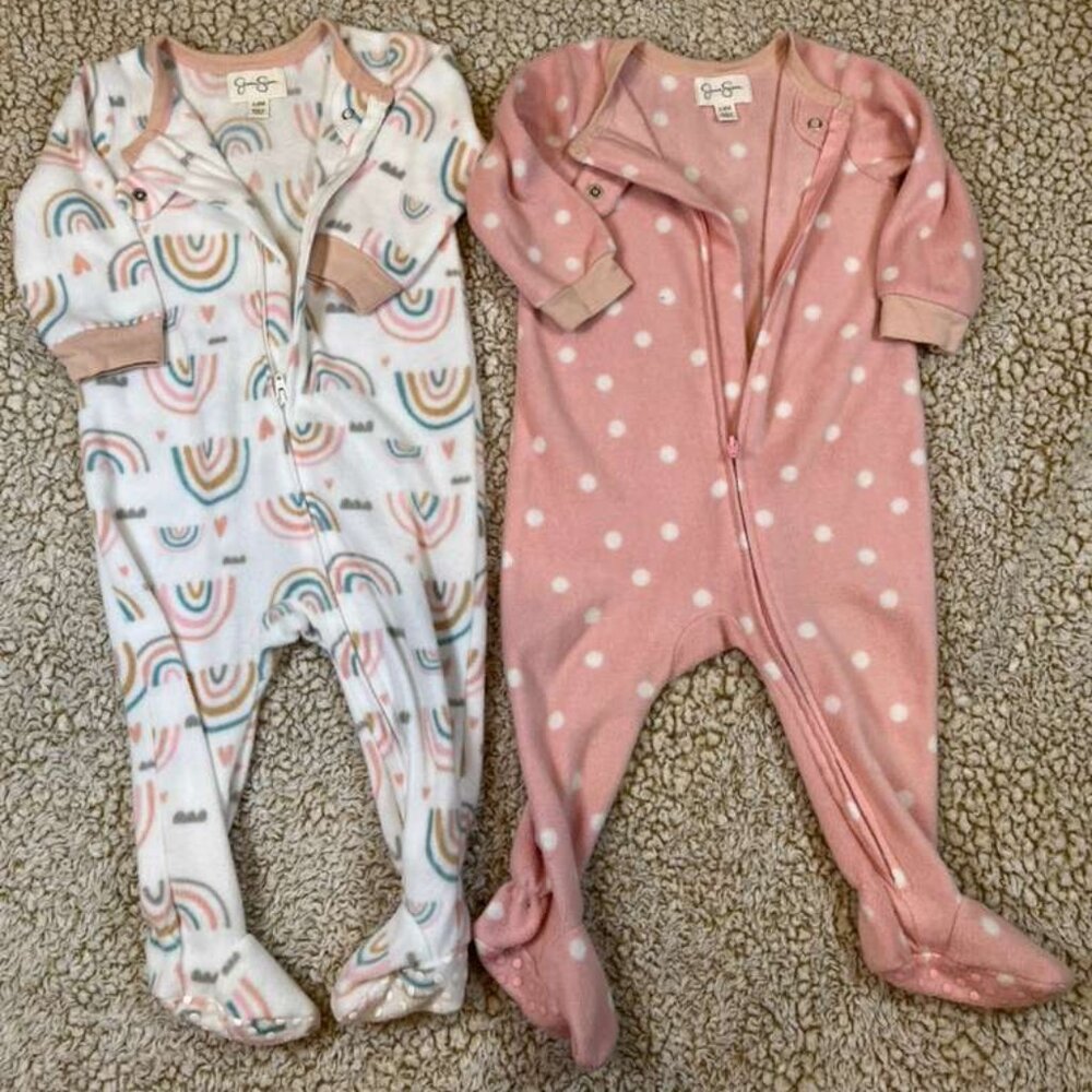 Jessica Simpson Baby Girl Fleece Sleepers Lot | Footed Pajamas | 12M